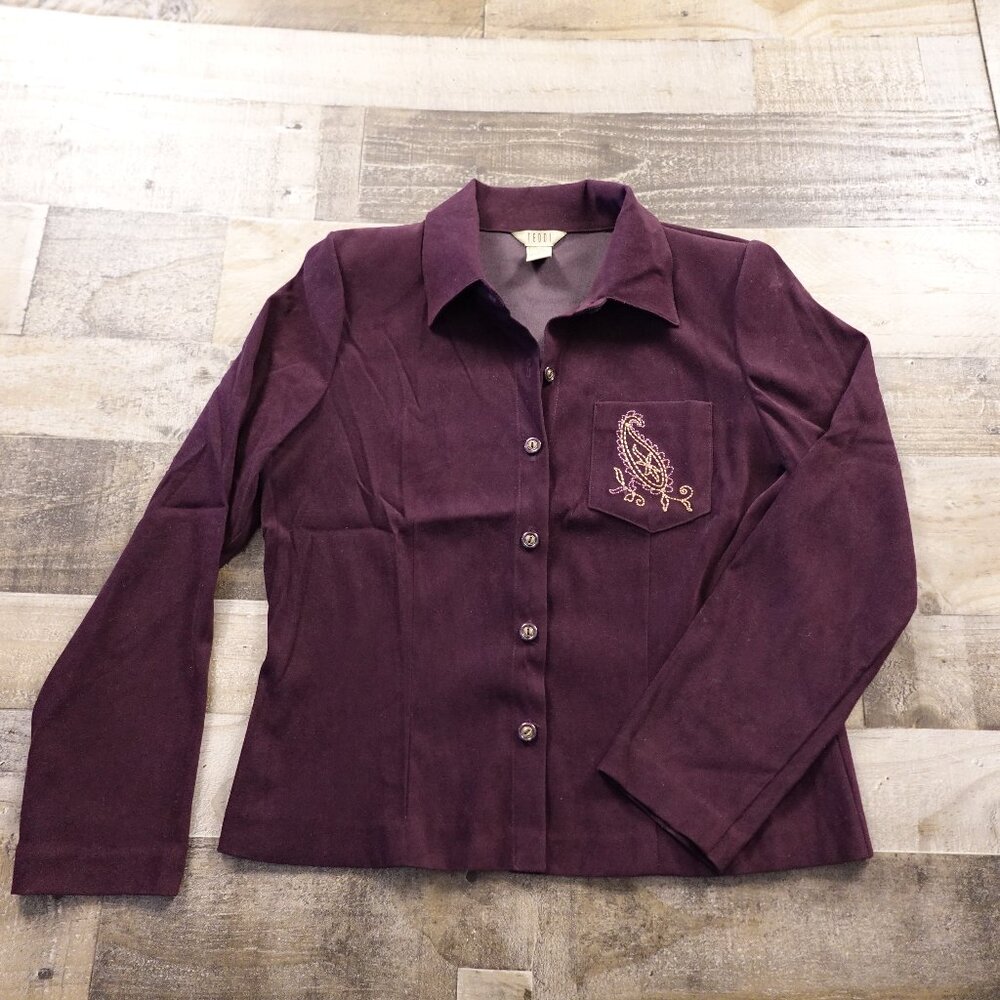 Teddi button up top women's 8 burgundy vintage 80's shoulder pads